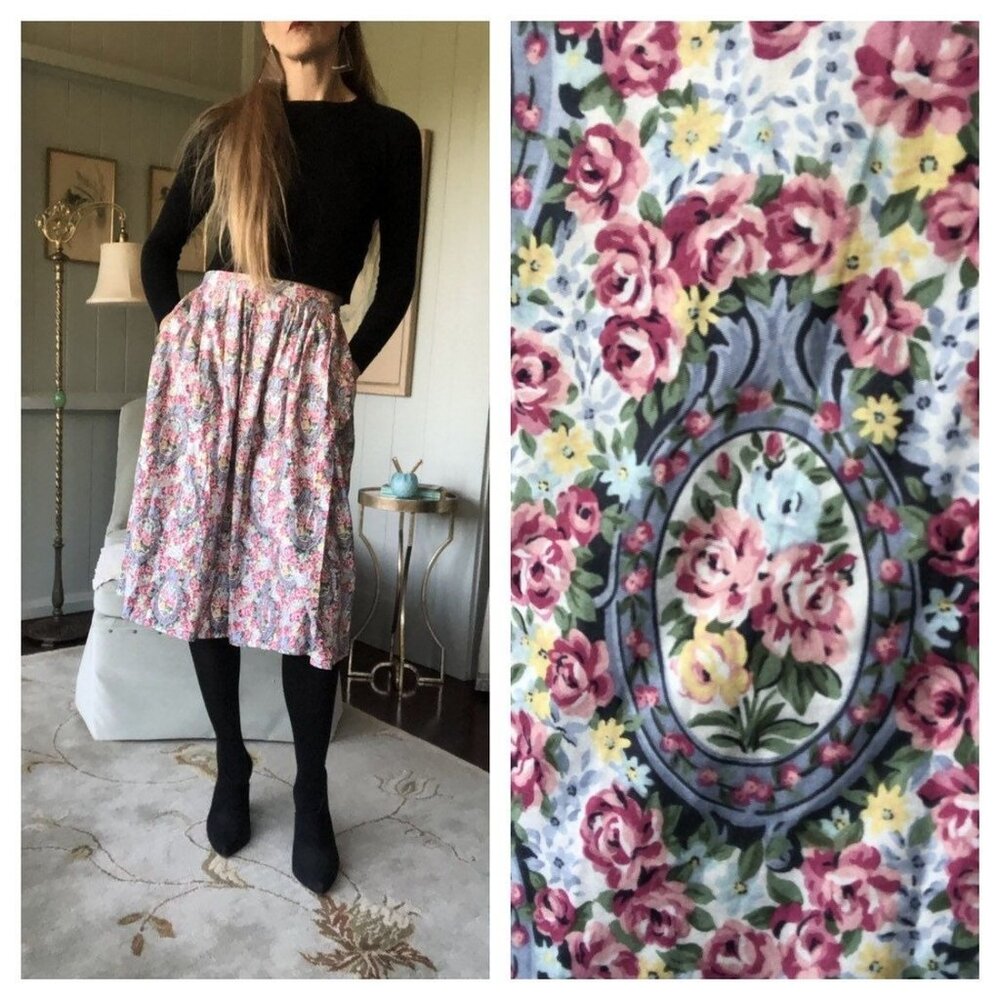 Floral Skirt, Country Skirt, 80s Skirt, Like Laura Ashley Skirt Small S